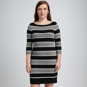 NEW Tommy Hilfiger Grey Black White Silver Striped Sweater Bodycon Dress Small